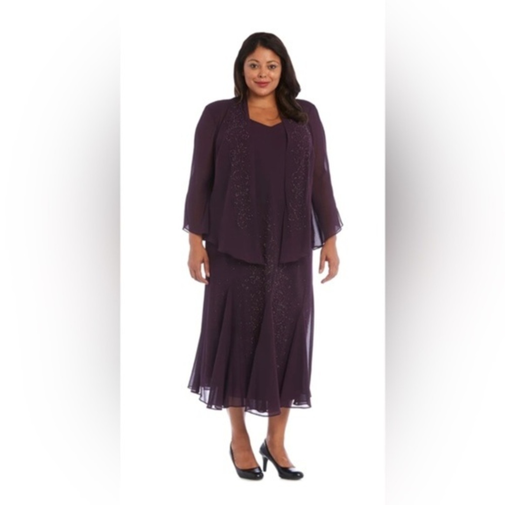 R & M Richards NWT Beaded V-Neck 2-Piece Dress Size